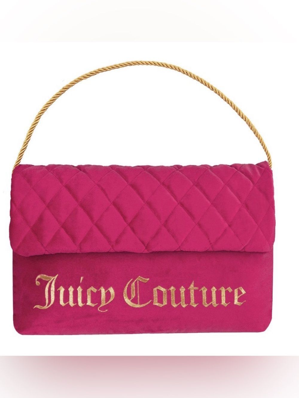 Juicy Couture Hot Pink w/Gold Rope & Embroidered Logo Purse Style Pillow NWT - Picture 5 of 8